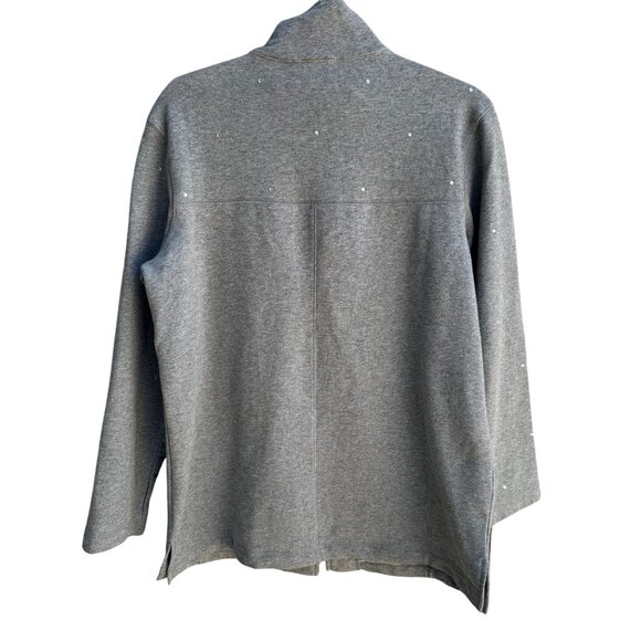 The Quacker Factory Womens Gray Rhinestone Embellished Pocket Zip Jacket New S - Picture 2 of 11